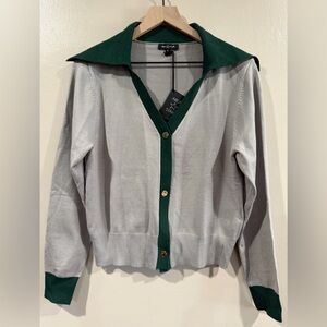Area Stars NWT Women's Gray Cardigan with Green Trim